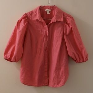 Pink Puff 3/4 inch Sleeve Button Down